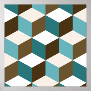 Póster Cubo Lg Ptn Teals Crema Marrón Y Blanco