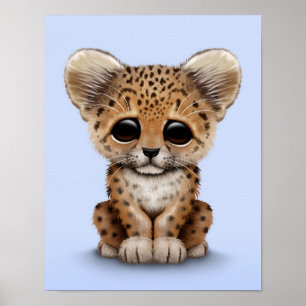 Póster Cubo lindo de leopardo de bebé con azul claro