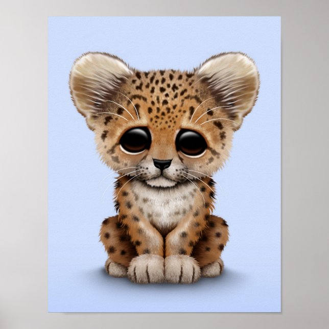 Póster Cubo lindo de leopardo de bebé con azul claro (Frente)
