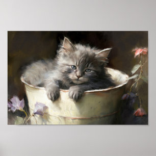 Póster Cubo Lleno De Alegre Gris Gray Kitten