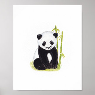 Póster Cubo panda y pinturas acuáticas de árboles de bamb