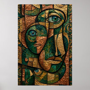 Póster Cubo Triple Faz de Cobre Esmeralda Dorado