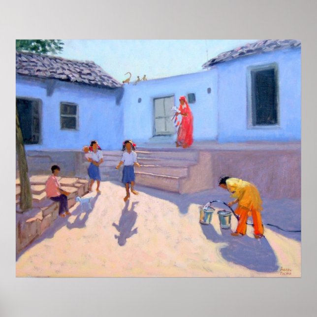 Póster Cubos de agua llenos Rajasthan India (Frente)