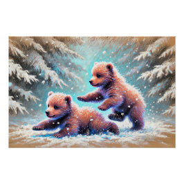 Póster Cubos de oso juguetones en el dibujo de la charla