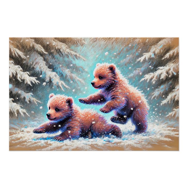 Póster Cubos de oso juguetones en el dibujo de la charla  (Anverso)