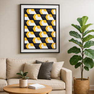 Póster Cubos geométricos con amarillo negrita, blanco y n
