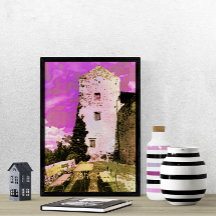 Cubriendo bajo el cielo rosado, acuarela surrealis