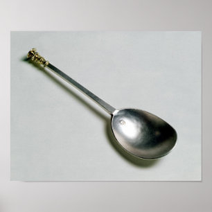Póster Cuchara de apóstol plateado con tapa de sello dora