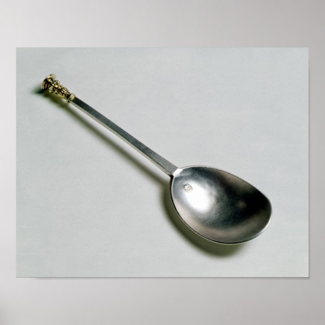 Póster Cuchara de apóstol plateado con tapa de sello dora (Frente)