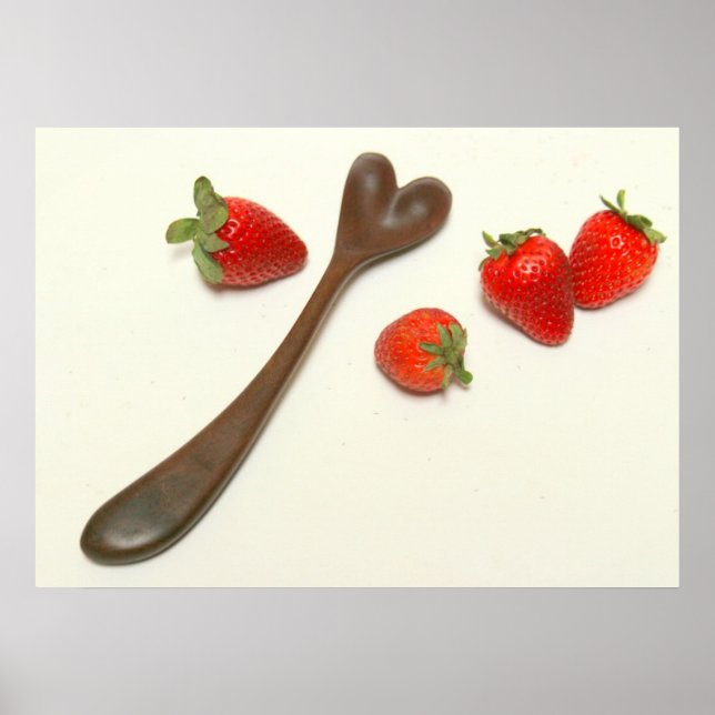 Póster Cuchara de corazón de nuez con fresas (Frente)