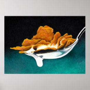 Póster Cucharada del poster de la pintura del cereal y de