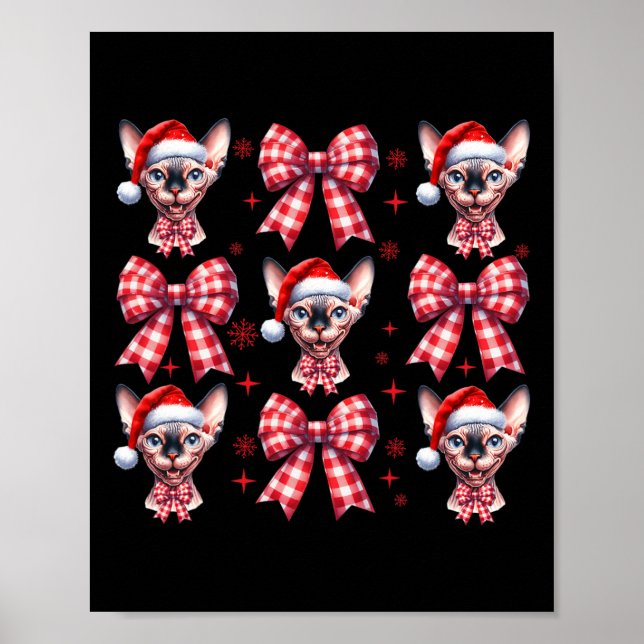Póster Cuchillo Sphynx Cat Red Plaid Coquette Bow Navidad (Frente)