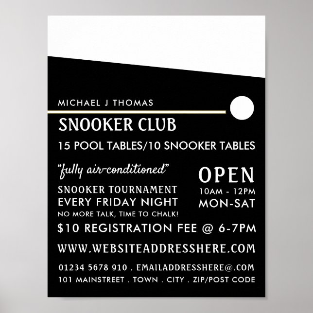 Póster Cue Ball, Pool Club, publicidad Snooker Club (Frente)