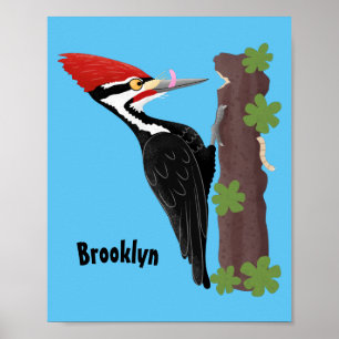 Póster Cue funny Pileated woodpecker cartoon illustration