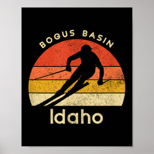 Póster Cuenca de Ski Bogus antigua Montaña Idaho