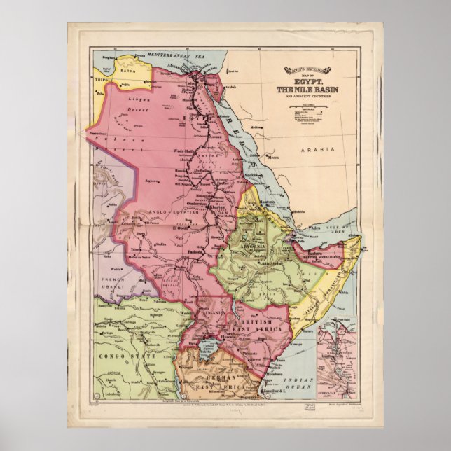Póster Cuenca del Nilo, Mapa de Egipto (1916) (Frente)