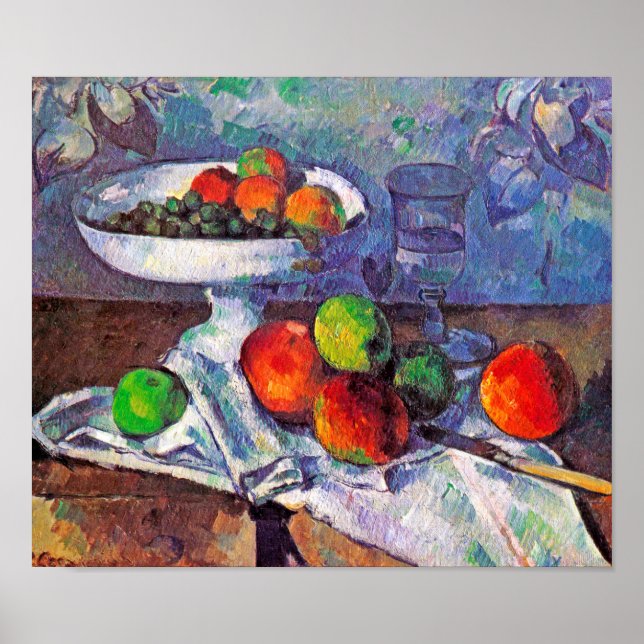 Póster Cuenco de frutas, vidrio y manzanas, Cezanne (Frente)