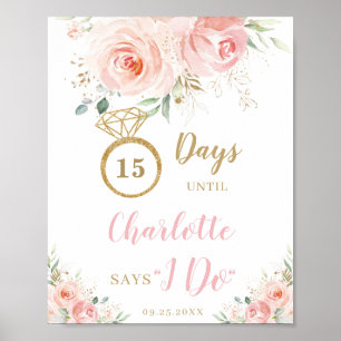 Póster Cuenta regresiva de boda floral rosa sonrosado Dig