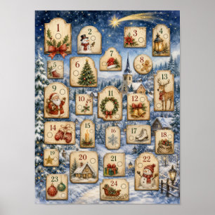 Póster Cuenta regresiva de Navidad vintage para colorear