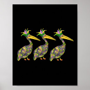 Póster Cuentas de Mardi Gras de Pelícanos Mardi Louisiana