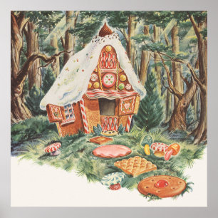 Póster Cuento de Hadas Antiguo, Casa de Dulces de Hansel