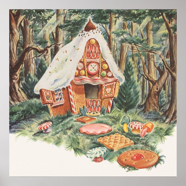 Póster Cuento de Hadas Antiguo, Casa de Dulces de Hansel  (Frente)