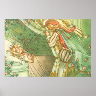 Póster Cuento de hadas del vintage, princesa de la bella