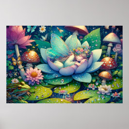 Póster Cuento de hadas durmiendo en una flor