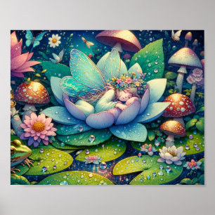 Póster Cuento de hadas durmiendo en una flor