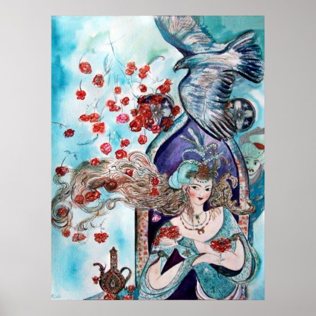 PÓSTER CUENTO DE HADAS ORIENTAL / PRINCESA, ROSAS ROJAS Y (Frente)