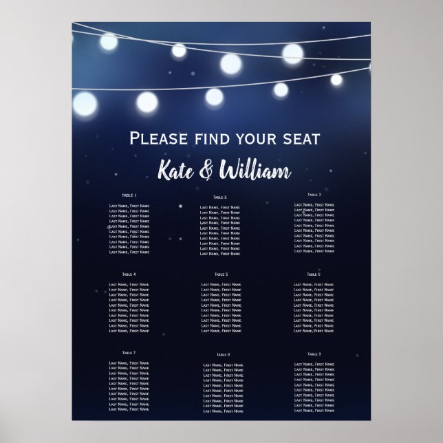 Póster Cuerdas de luces de la Marina Plano de asiento (Frente)