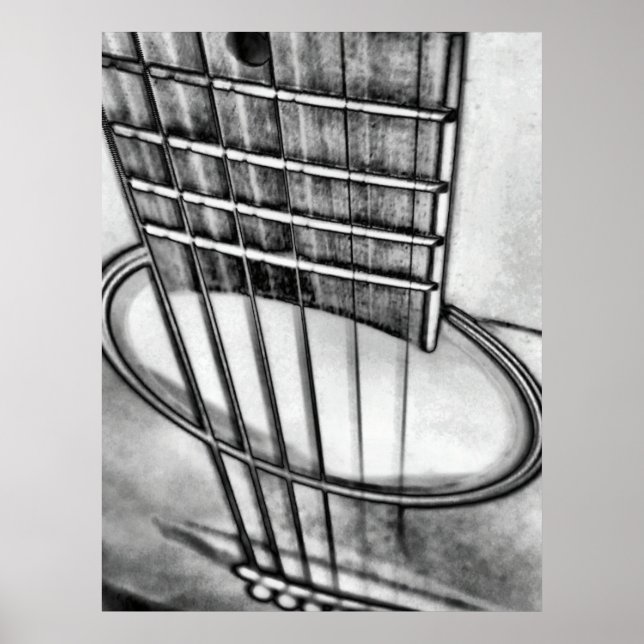 Póster Cuerdas de perspectiva de guitarra acústica blanco (Frente)