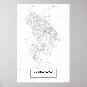 Póster Cuernavaca, México (negro sobre blanco)