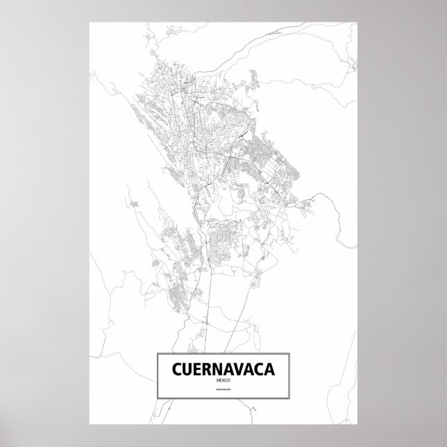 Póster Cuernavaca, México (negro sobre blanco) (Frente)