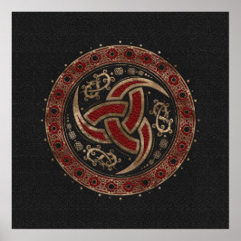 Póster Cuerno de Odin de cuero negro y rojo y oro