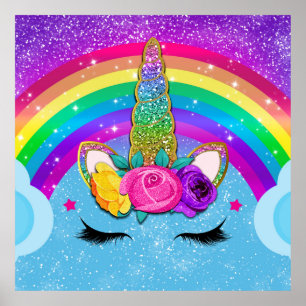 Póster Cuerno de Unicornio Brillante con Destellos Arcoír