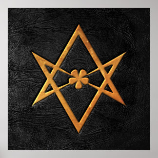 Póster Cuero negro del hexagrama de oro de Unicursal