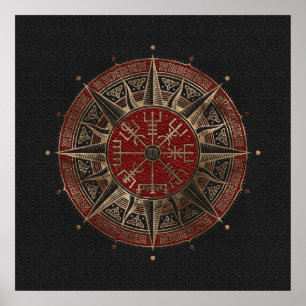 Póster Cuero negro y rojo compás de Vegvisir - de Viking