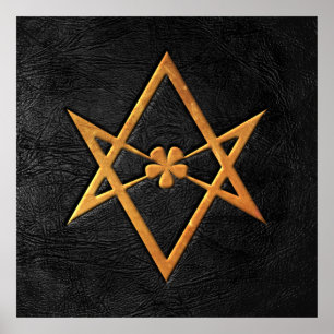 Póster Cuero Unicursal de oro del negro del Hexagram de