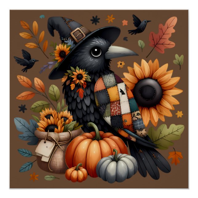 Póster Cuerpo caprichoso con calabazas y girasoles (Anverso)