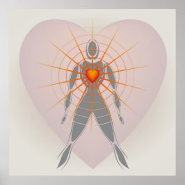 Póster Cuerpo humano con grandes radios cardíacas de luz