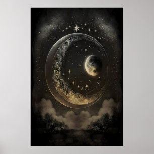 Póster Cuerpos Celestes Lunas Dark Academia, Antiguo