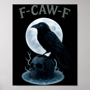 Póster Cuervo de cráneo de cuervo negro gótico Luna Hallo