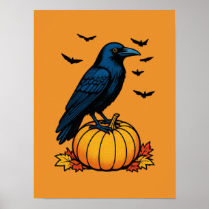 Póster Cuervo de medianoche y calabaza de otoño