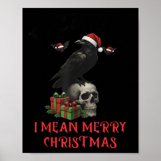 Póster Cuervo de Navidad F-caw-f Divertido Cráneo de Navi (Frente)