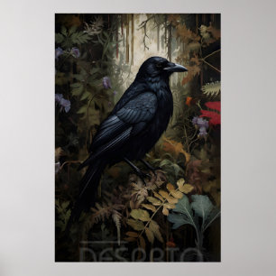 Póster Cuervo en bosque imprimible, retrato de un muro de