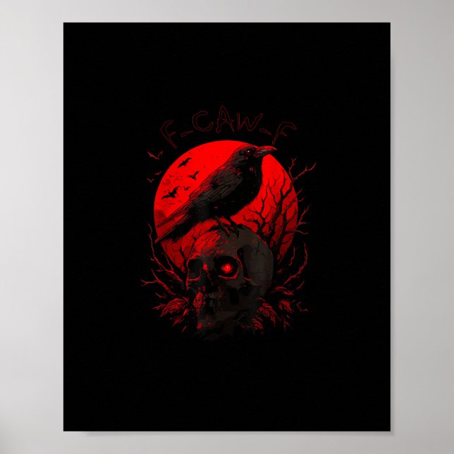Póster Cuervo F-Caw-F Divertido Pájaro Luna Roja Gótico (Frente)