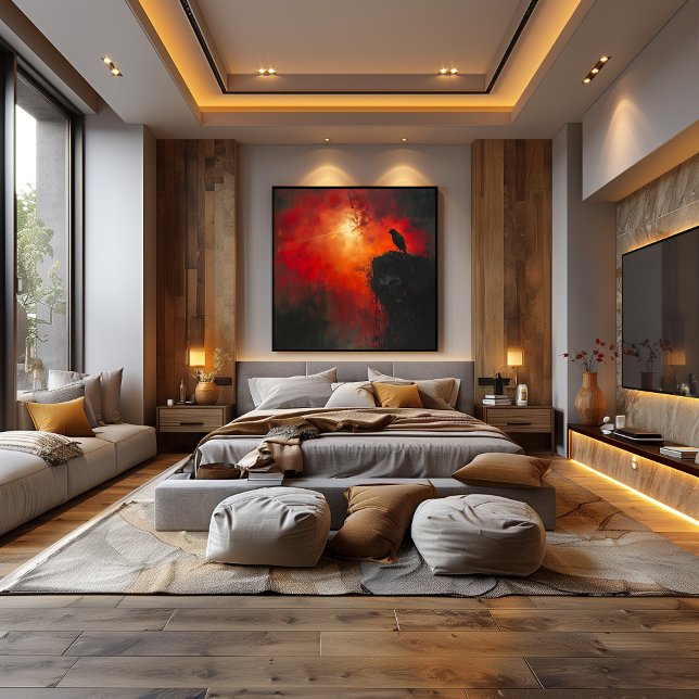 Póster Cuervo Solitario: El Abrazo Ardiente del Atardecer (Subido por el creador)