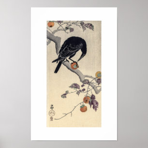 Póster Cuervo vintage y caqui de Ohara Koson