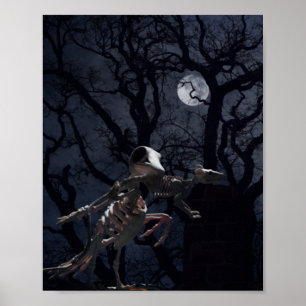 Póster Cuervo y esqueleto de rata a la luz de la luna